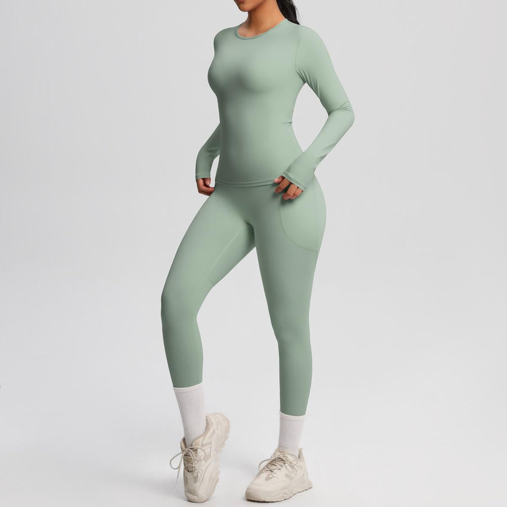 Pilates Princess Longsleeve Top & Leggings Set Bamboo green