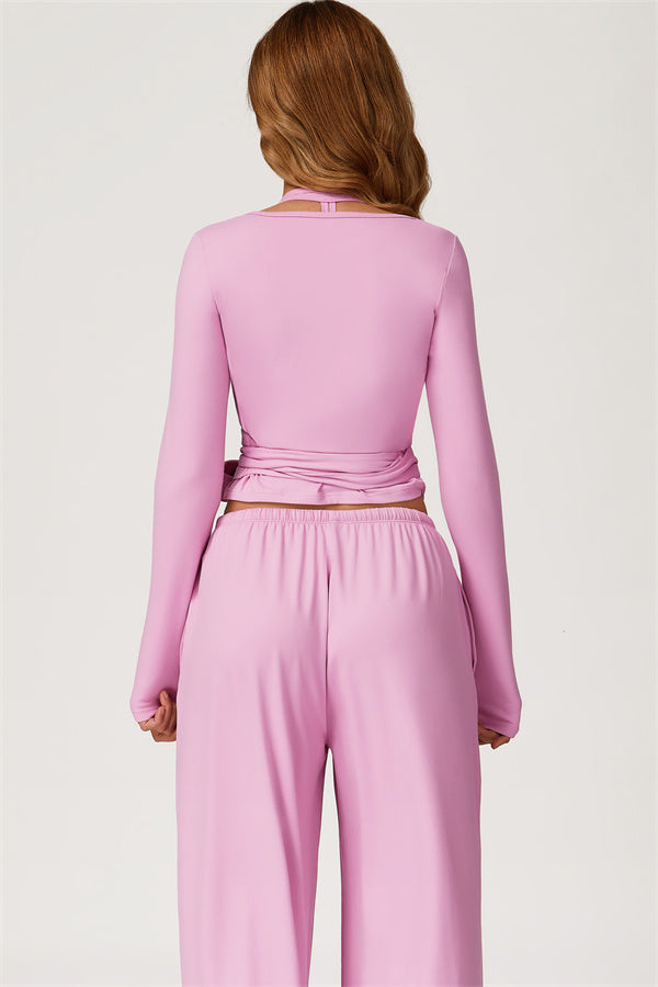 The Sprint Long Sleeve Crop Top Halter Tank Top Sweatpants 3-Piece Set