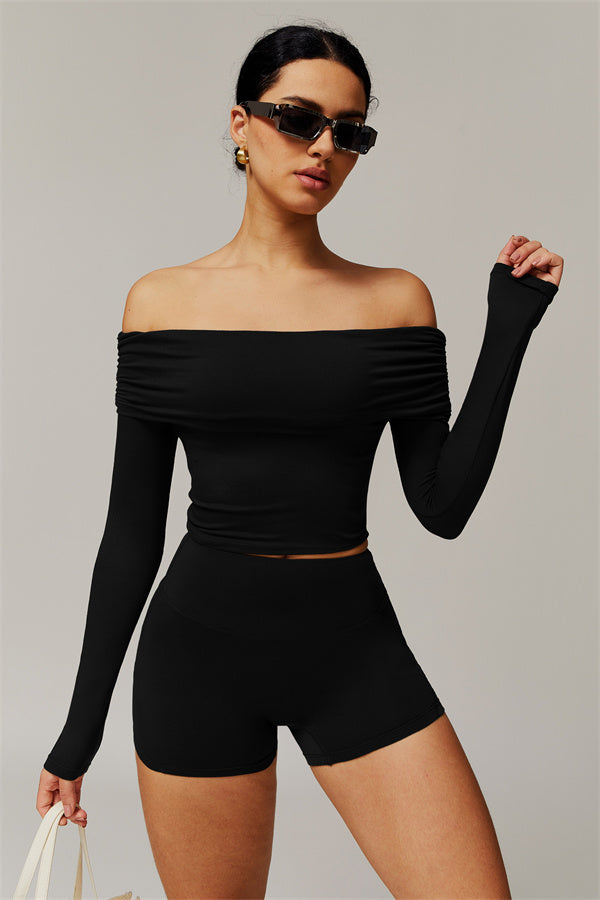 The Luxe Ruched Long Sleeve Off-Shoulder Top Shorts 2-Piece Set