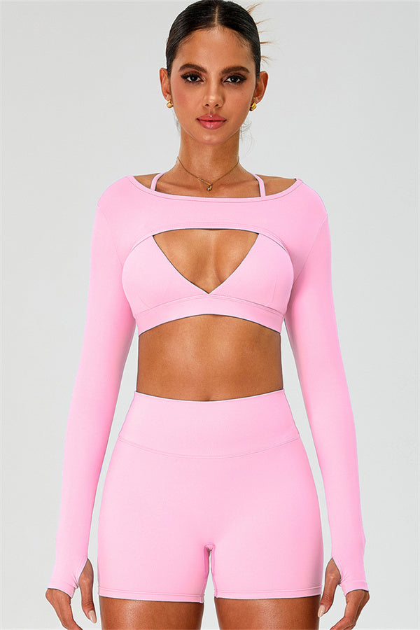 The Ember Sports Bra Crop Top Shorts 3-Piece Set Vanilla