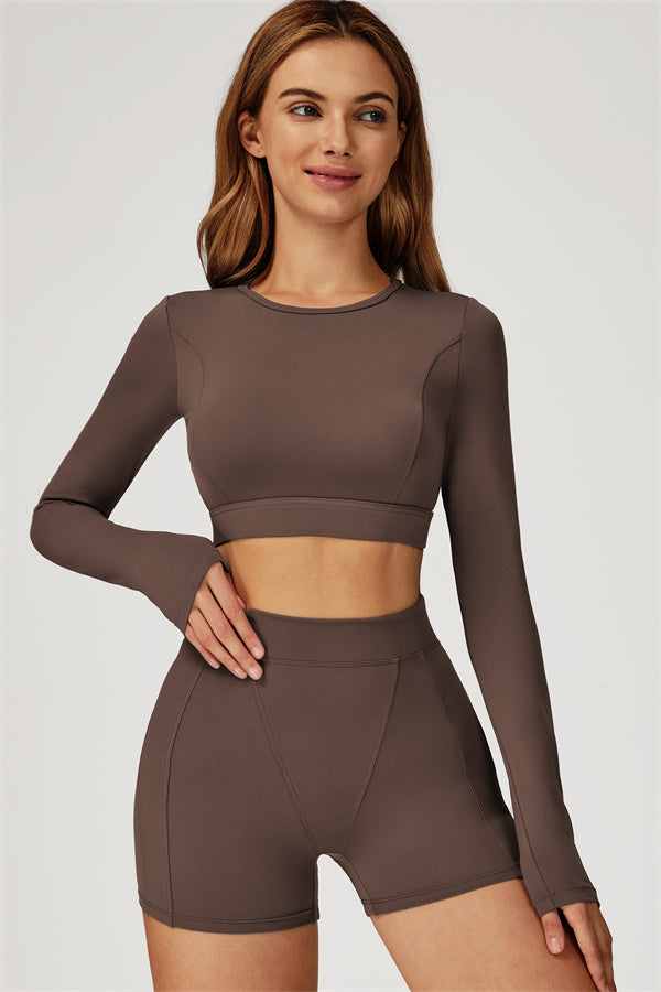 The Conquer Long Sleeve T-shirt Shorts 2-Piece Set Roman Brown