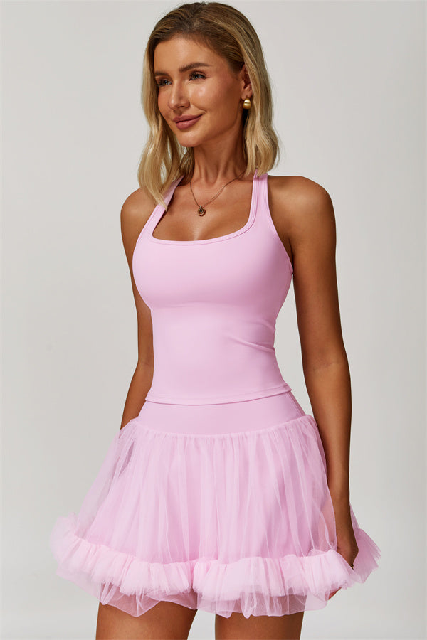 The Dynamic Crop Top Mesh Tennis Skirt 2-Piece Set