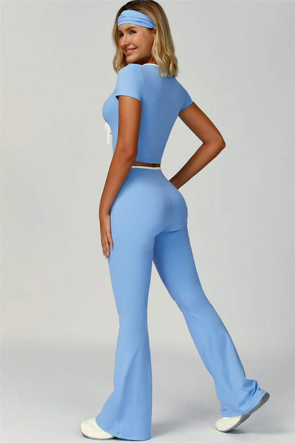 The Skyline Tie Top Flared Leggings Headband 3-Piece Set