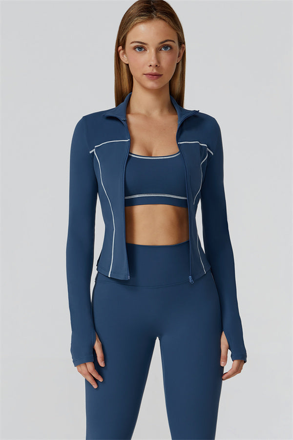 The Venus Zip Top Sports Bra Leggings 3-Piece Set Cobalt