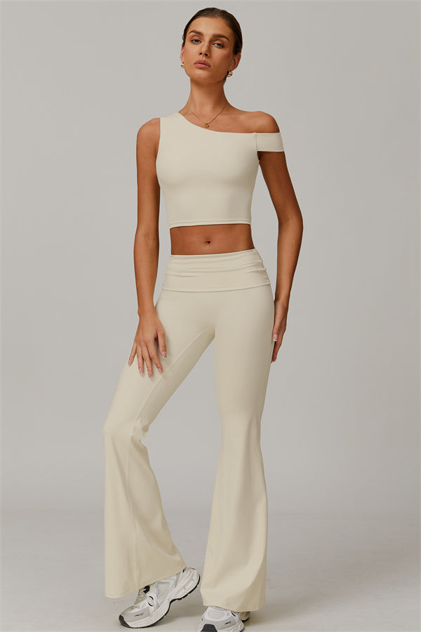 The Pearl Crop Top Flared Leggings 2-Piece Set Almond