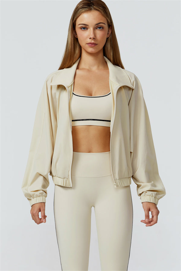 The Venus Zip Jacket Sports Bra Leggings 3-Piece Set Almond