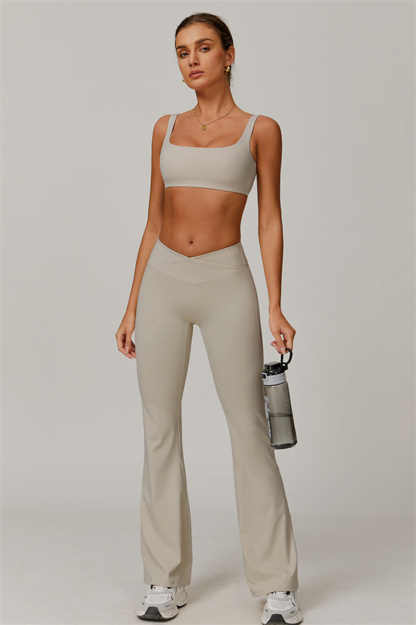 The Halo Sports Bra Flared Leggings 2-Piece Set Camel