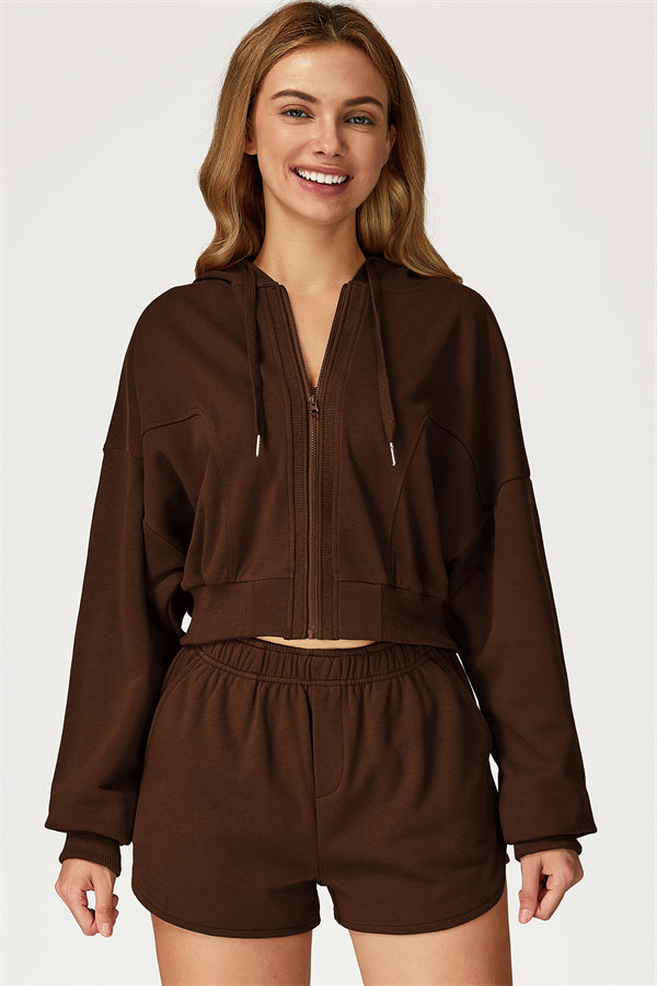 The Glacier Crop Hoodie Shorts 2-Piece Set Roman Brown