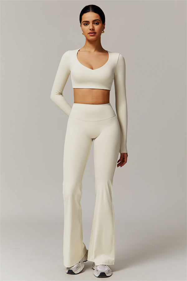 The Delicate Long Sleeve T-shirt Flared Leggings 2-Piece Set Almond