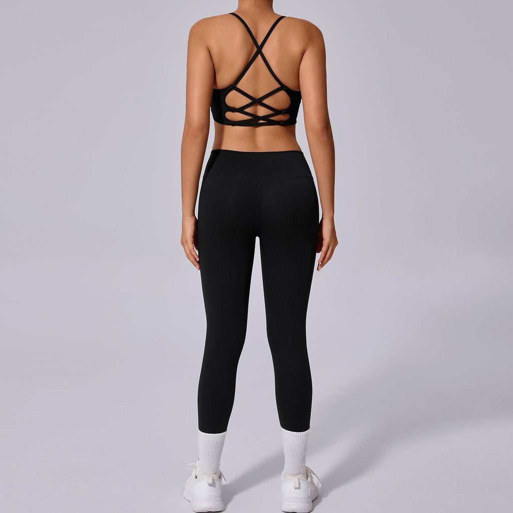 Sylvia Cross Back Top & Leggings Set Black