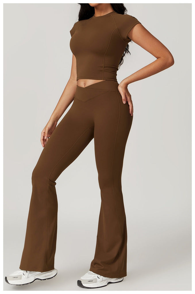 Arabella T-Sleeve Top & Flared Set Brown