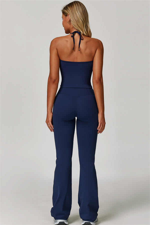 The Refresh Halter Crop Top Flared Leggings 2-Piece Set