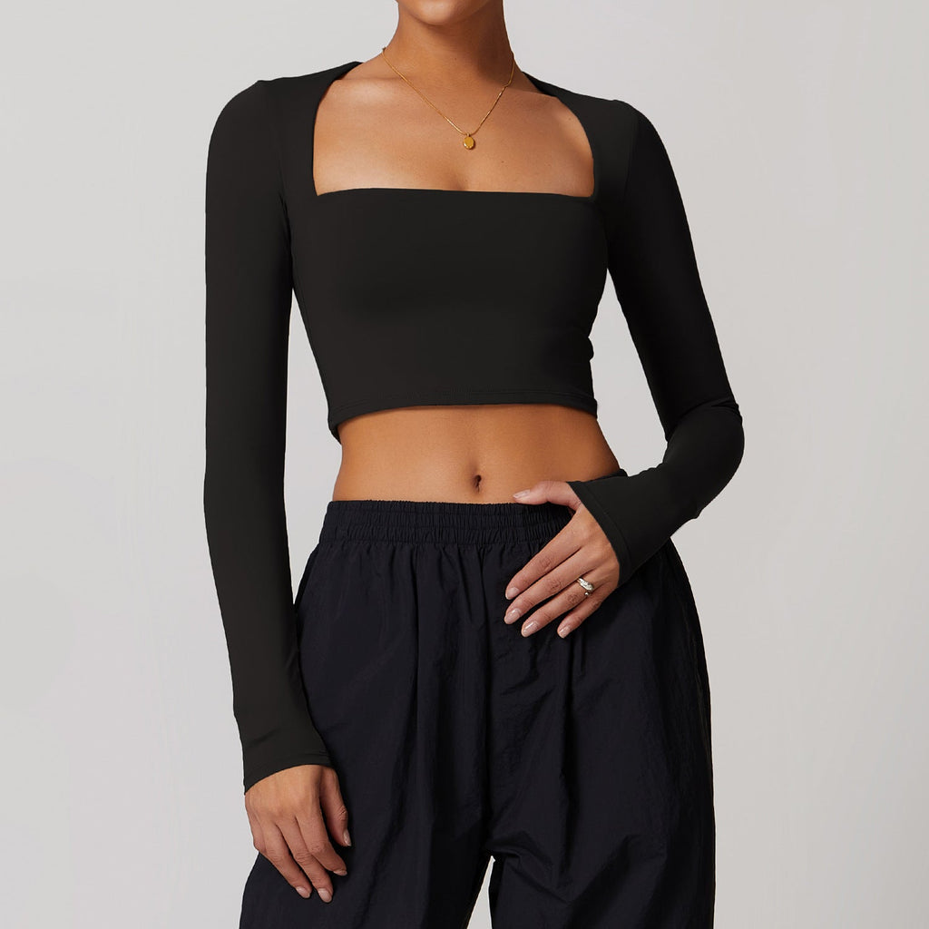 Amy Square Cut Longsleeve Top Black