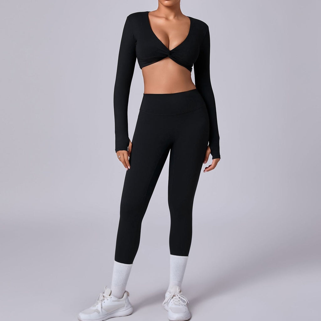 Winona Twist Longsleeve Top & Leggings Set Black