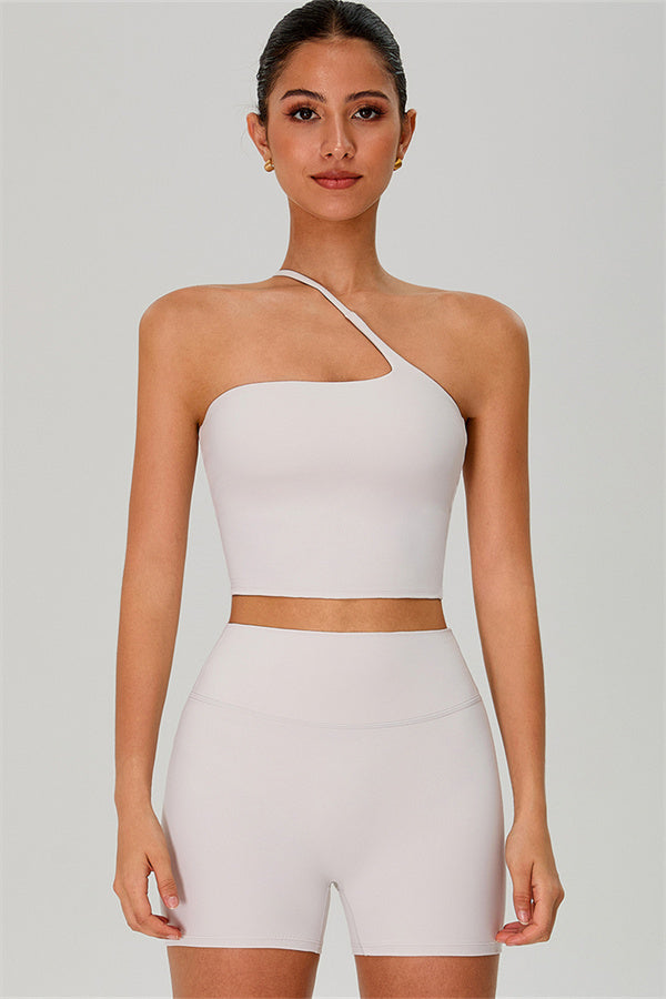 The Jewel One-Shoulder Crop Top Shorts 2-Piece Set Pearl White