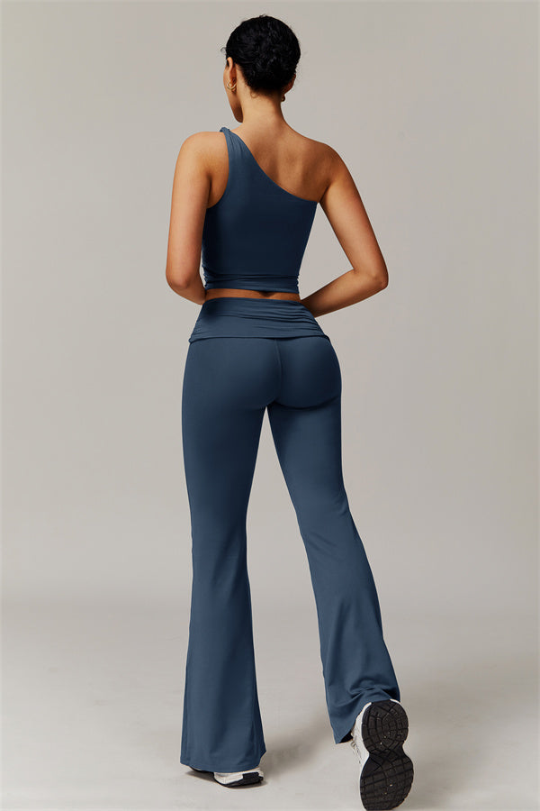 The Luxe One-Shoulder Crop Top Flared Leggings 2-Piece Set