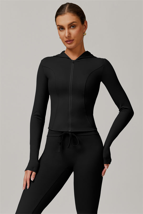 The Lumina Hooded Jacket Flared Leggings 2-Piece Set UPF 50+ Black