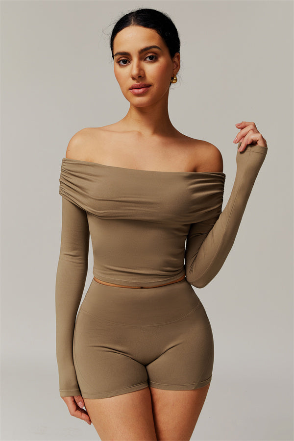 The Luxe Ruched Long Sleeve Off-Shoulder Top Shorts 2-Piece Set