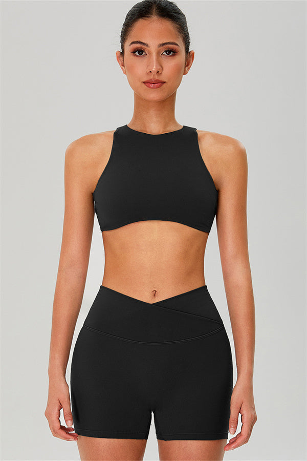 The Jewel Crop Top Crossover Shorts 2-Piece Set Black