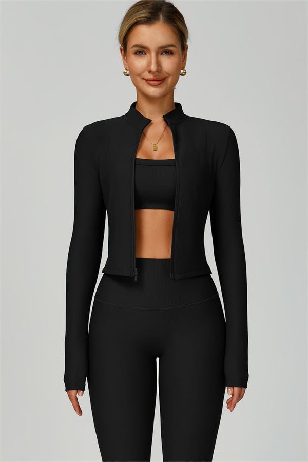 The Burst Jacket Sports Bra Leggings 3-Piece Set Black
