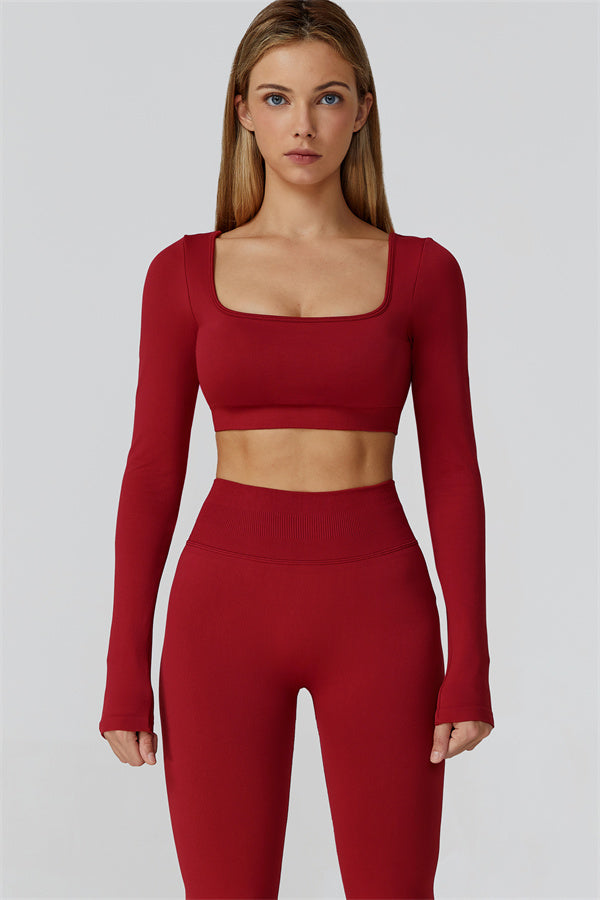 The Reign Long Sleeve Crop Top Leggings 2-Piece Set Red Berry