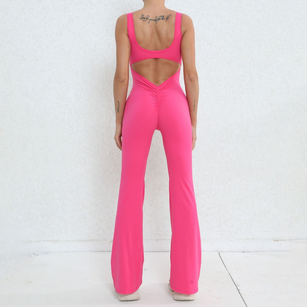 Scrunch V Back Flared Jumpsuit Hot pink