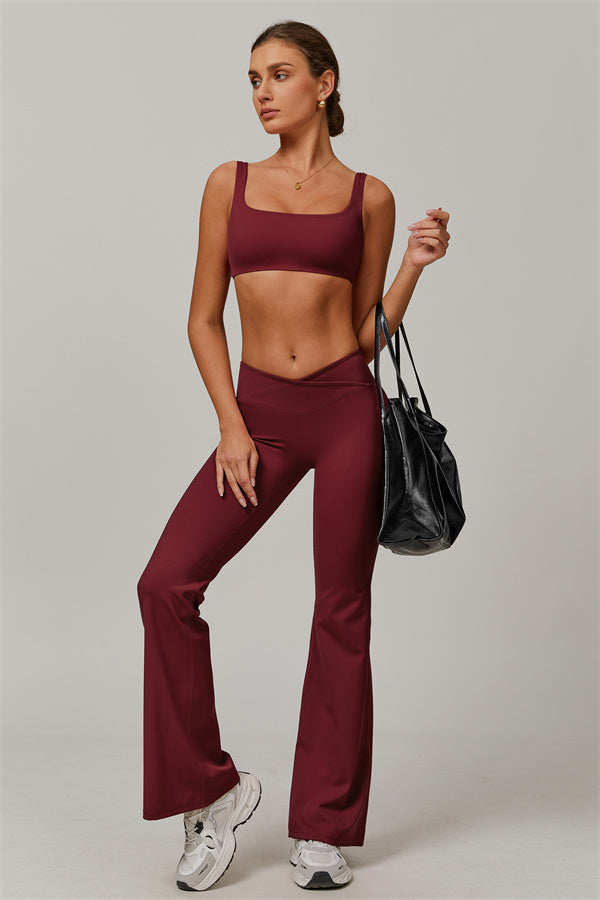The Halo Sports Bra Flared Leggings 2-Piece Set Burgundy