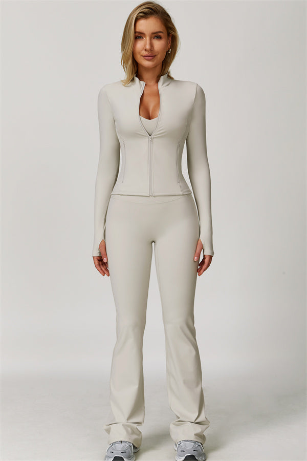 The Refresh Jacket Sports Bra Flared Leggings 3-Piece Set