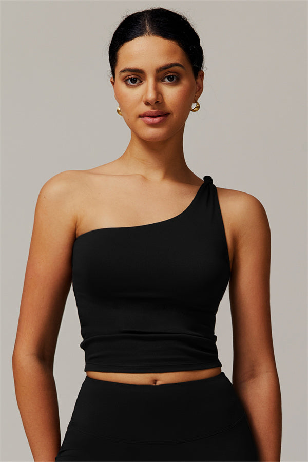 The Luxe One-Shoulder Crop Top Black
