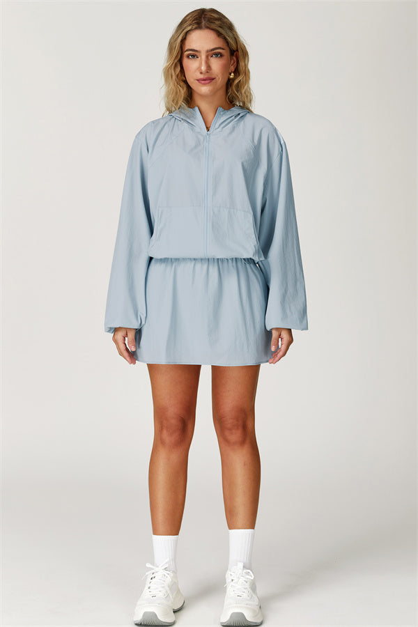 The Zeal Airy Zip Hoodie Tennis Skirt 2-Piece Set