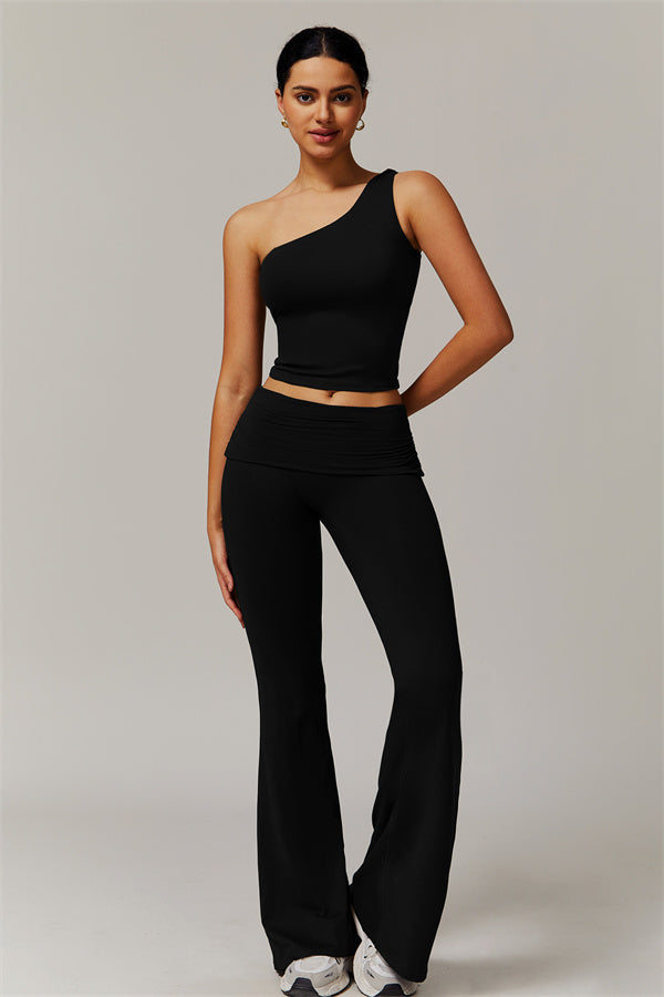 The Luxe One-Shoulder Crop Top Flared Leggings 2-Piece Set