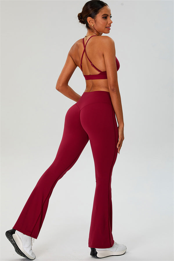 The Ember Sports Bra Crop Top Flared Leggings 3-Piece Set