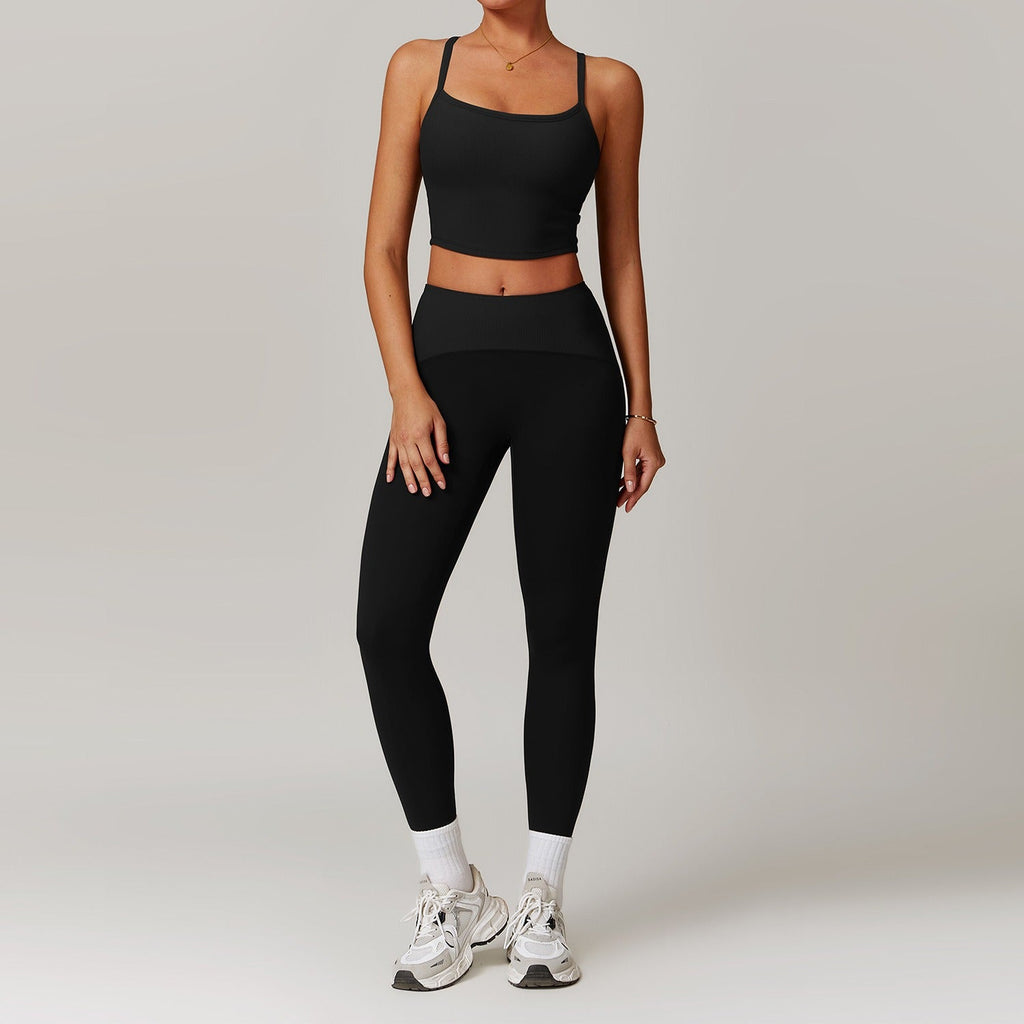 Melina Micro Ribbed Bra Top & Leggings Set Black