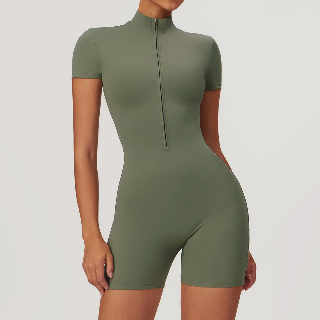 Super Sculpt Short Sleeve Romper (size down) Hunter green