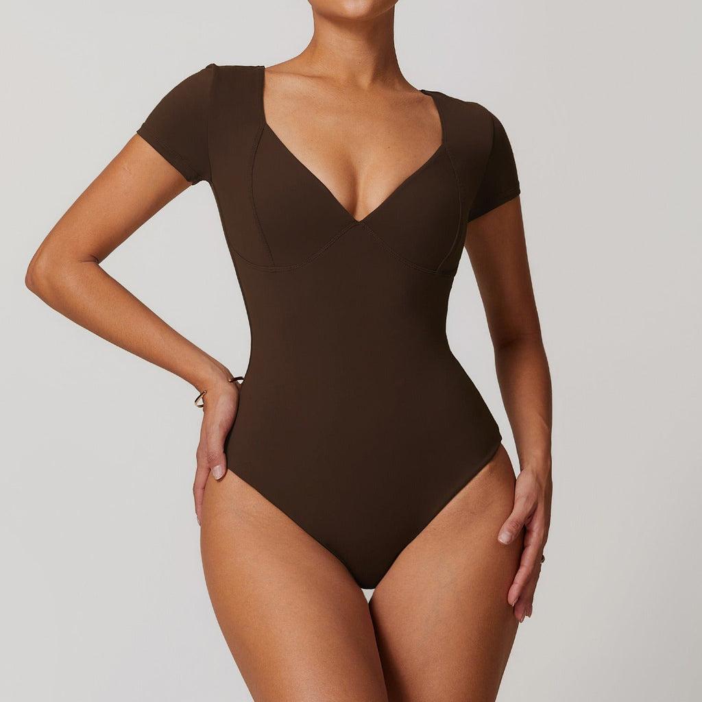 Emmeline Plunge Cut Bodysuit Brown