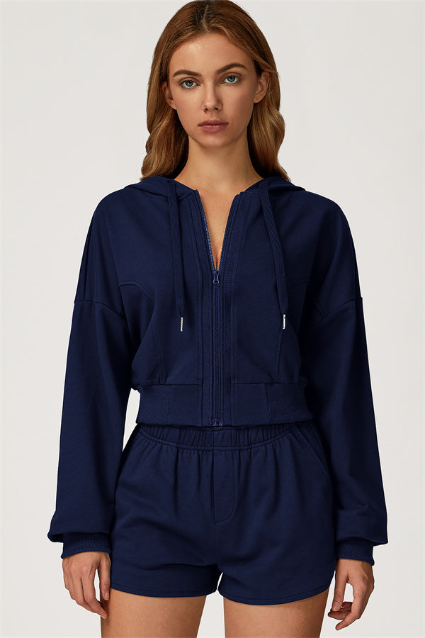 The Glacier Crop Hoodie Shorts 2-Piece Set Cobalt