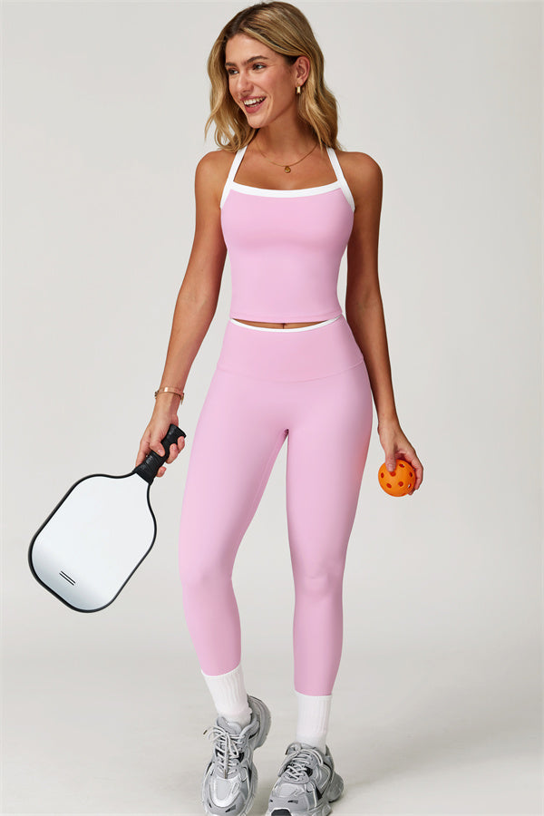 The Quest Cross Back Crop Top Leggings 2-Piece Set Vanilla