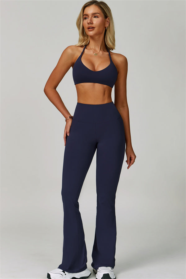 The Bold Cross Back Sports Bra Flared Leggings 2-Piece Set Tuna