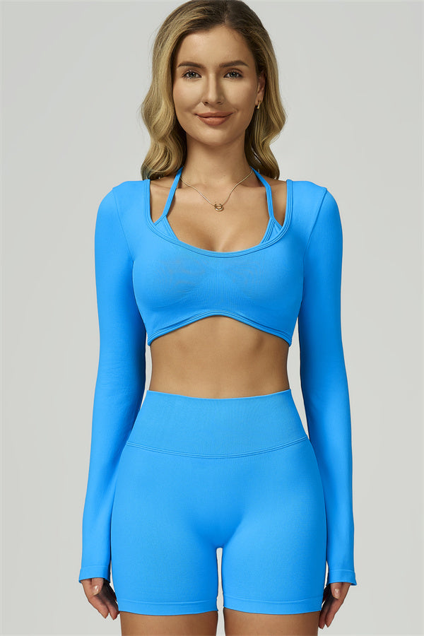 The Prime Long Sleeve Crop Top Shorts 2-Piece Set