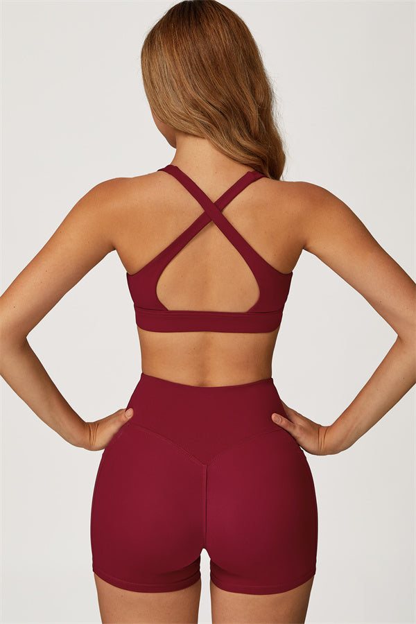The Glacier Sports Bra Shorts 2-Piece Set Burgundy