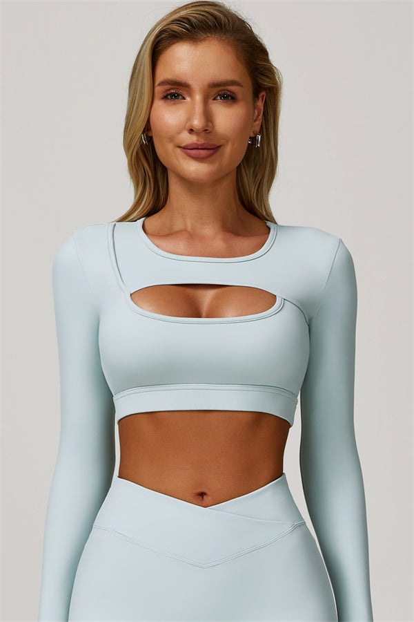 The Lavish Long Sleeve Cut-out Crop Top Tennis Skirt 2-Piece Set