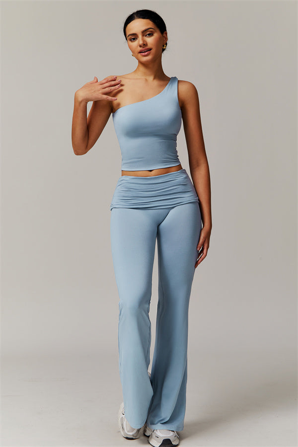 The Luxe One-Shoulder Crop Top Flared Leggings 2-Piece Set