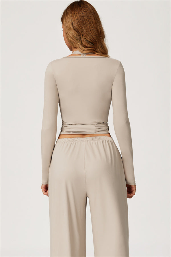 The Sprint Long Sleeve Crop Top Halter Tank Top Sweatpants 3-Piece Set