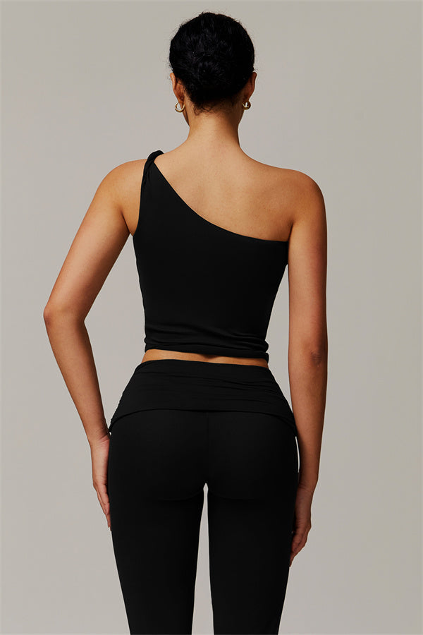 The Luxe One-Shoulder Crop Top Flared Leggings 2-Piece Set