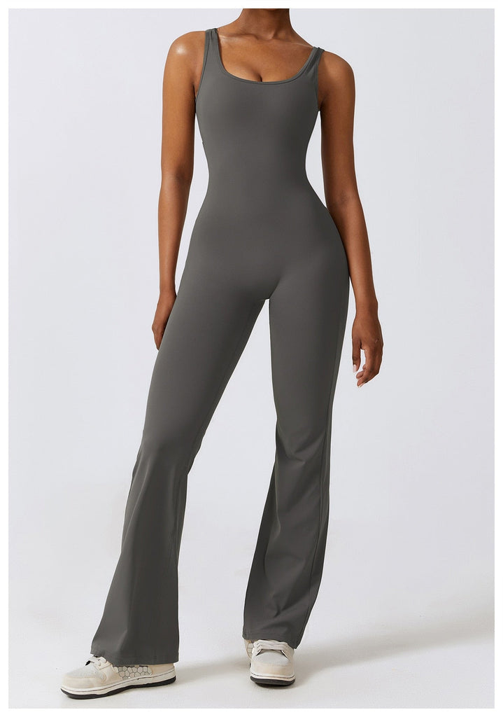 Scrunch V Back Flared Jumpsuit Graphite