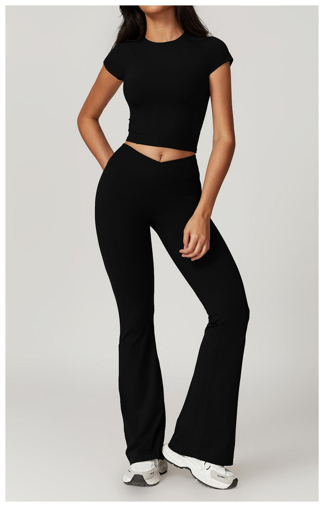 Arabella T-Sleeve Top & Flared Set Black
