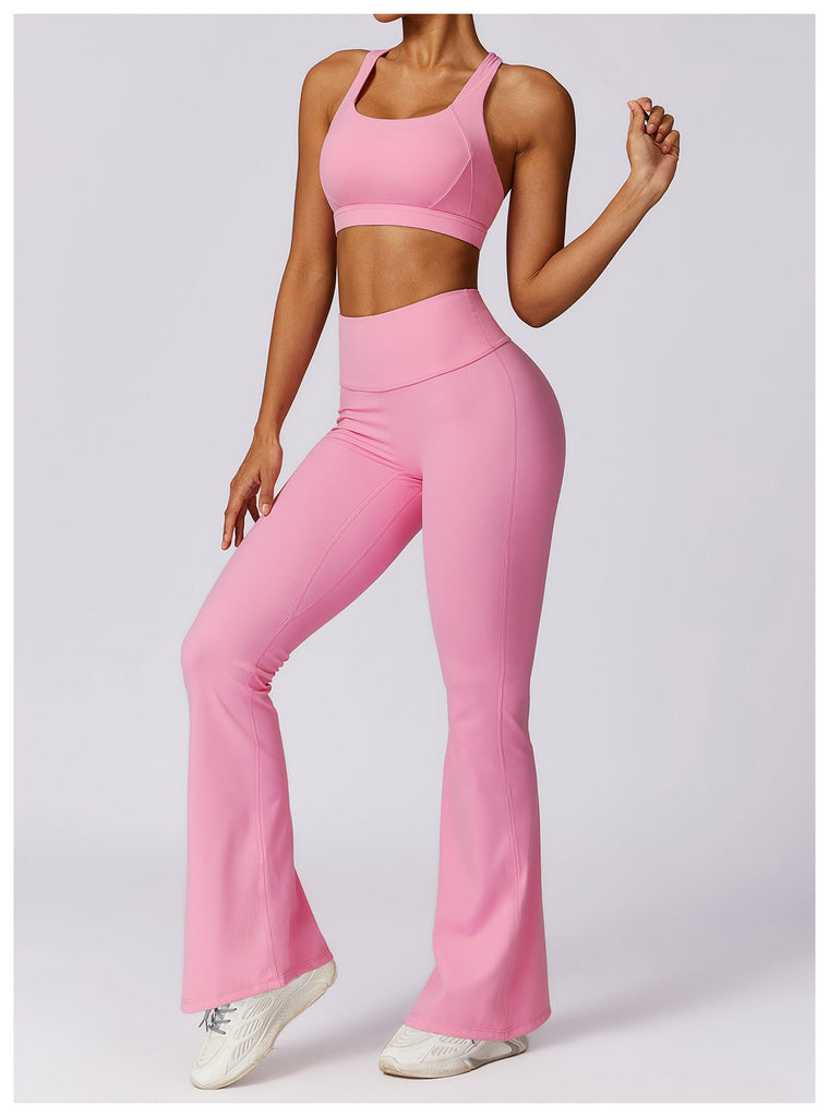 Thea Sculpt Top & Flared Set Pink