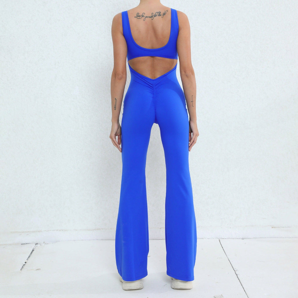 Scrunch V Back Flared Jumpsuit Royal blue