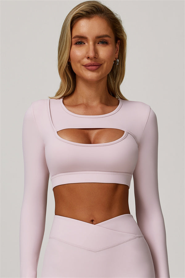 The Lavish Long Sleeve Cut-out Crop Top Tennis Skirt 2-Piece Set