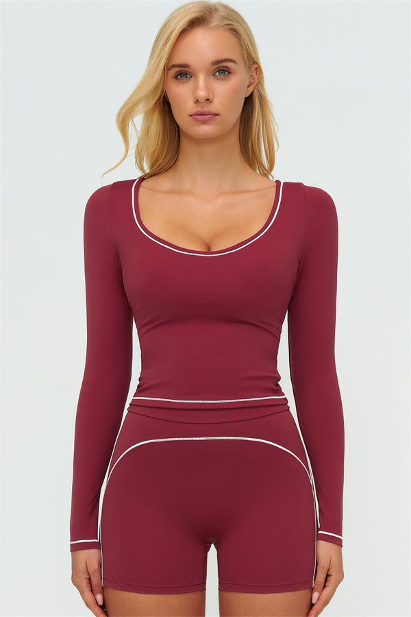 The Amara Long Sleeve T-shirt Shorts 2-Piece Set Burgundy